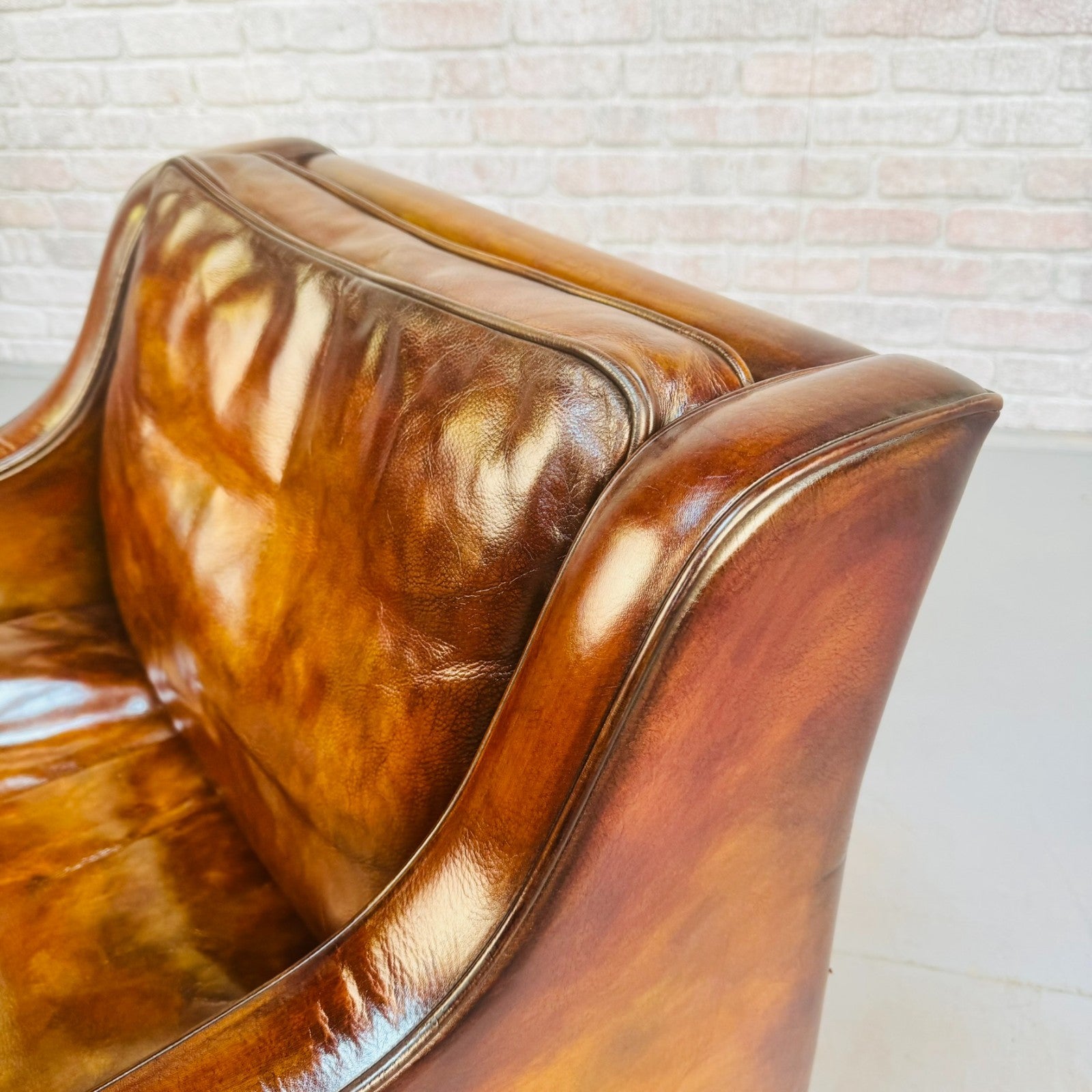 Vintage Danish Børge Mogensen Style Tan Leather Armchair & Footstool