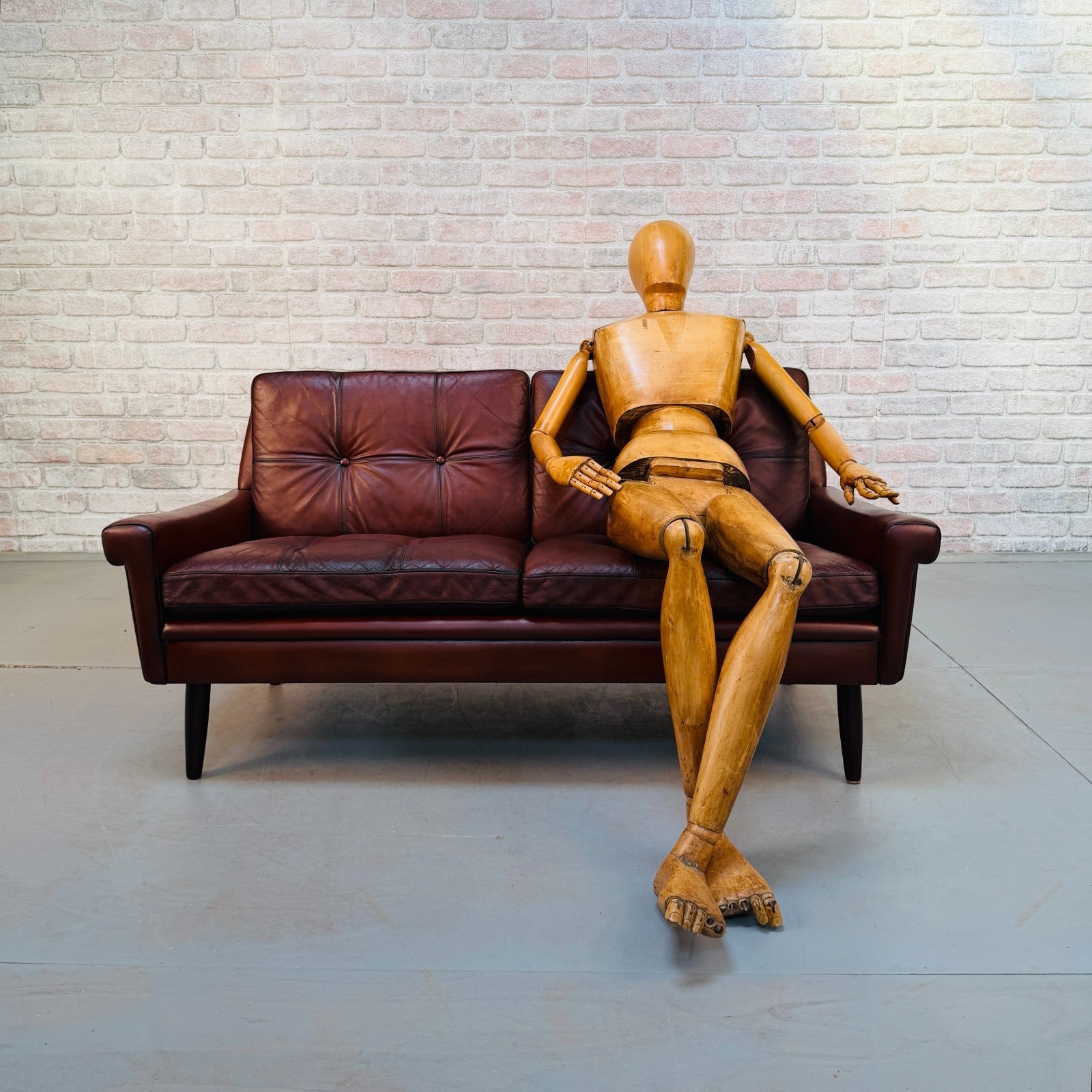 Vintage 1970s Svend Skipper Brown Leather Two-Seater Sofa