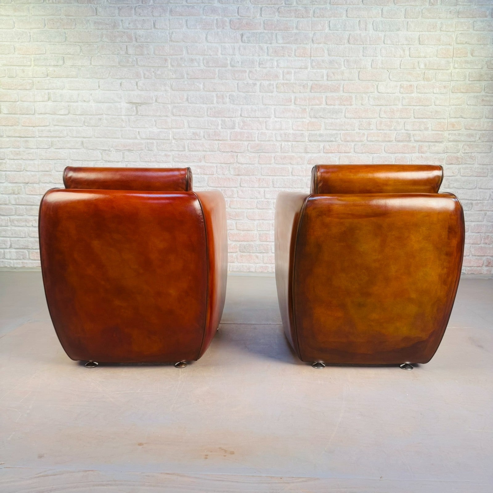 Neat Pair of Contemporary Danish Tan Leather Armchairs – Compact, Comfortable