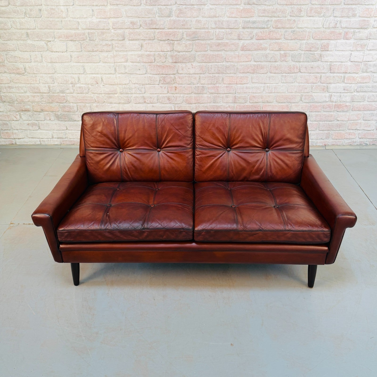 Vintage 1970s Svend Skipper Brown Leather Two-Seater Sofa