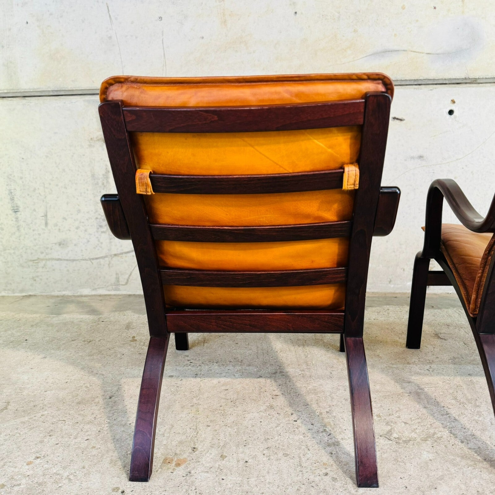 Vintage Stouby Danish His & Hers Bentwood Light Tan Leather Chairs