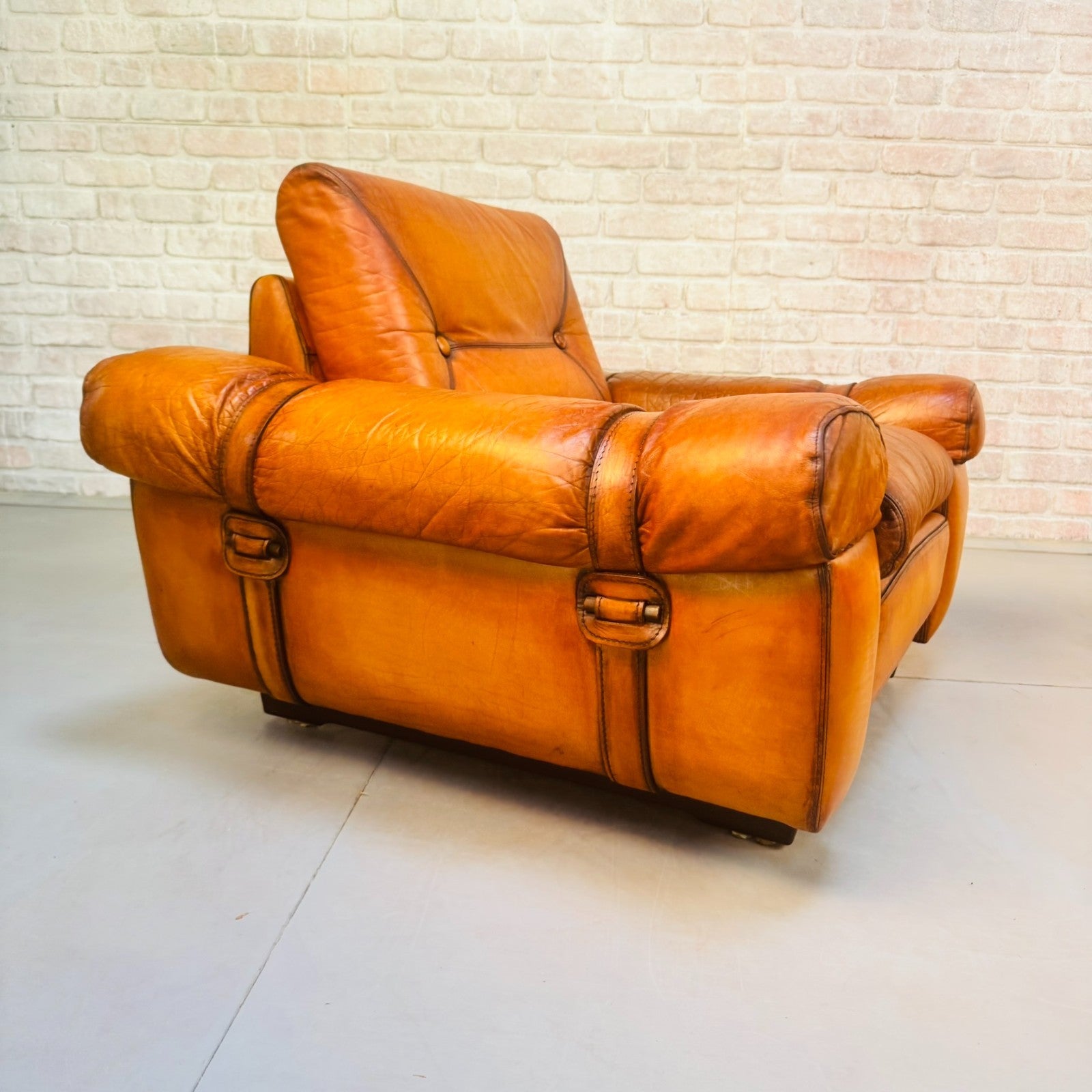 Pair Vintage Skippers Danish His & Hers Light Tan Leather Armchairs
