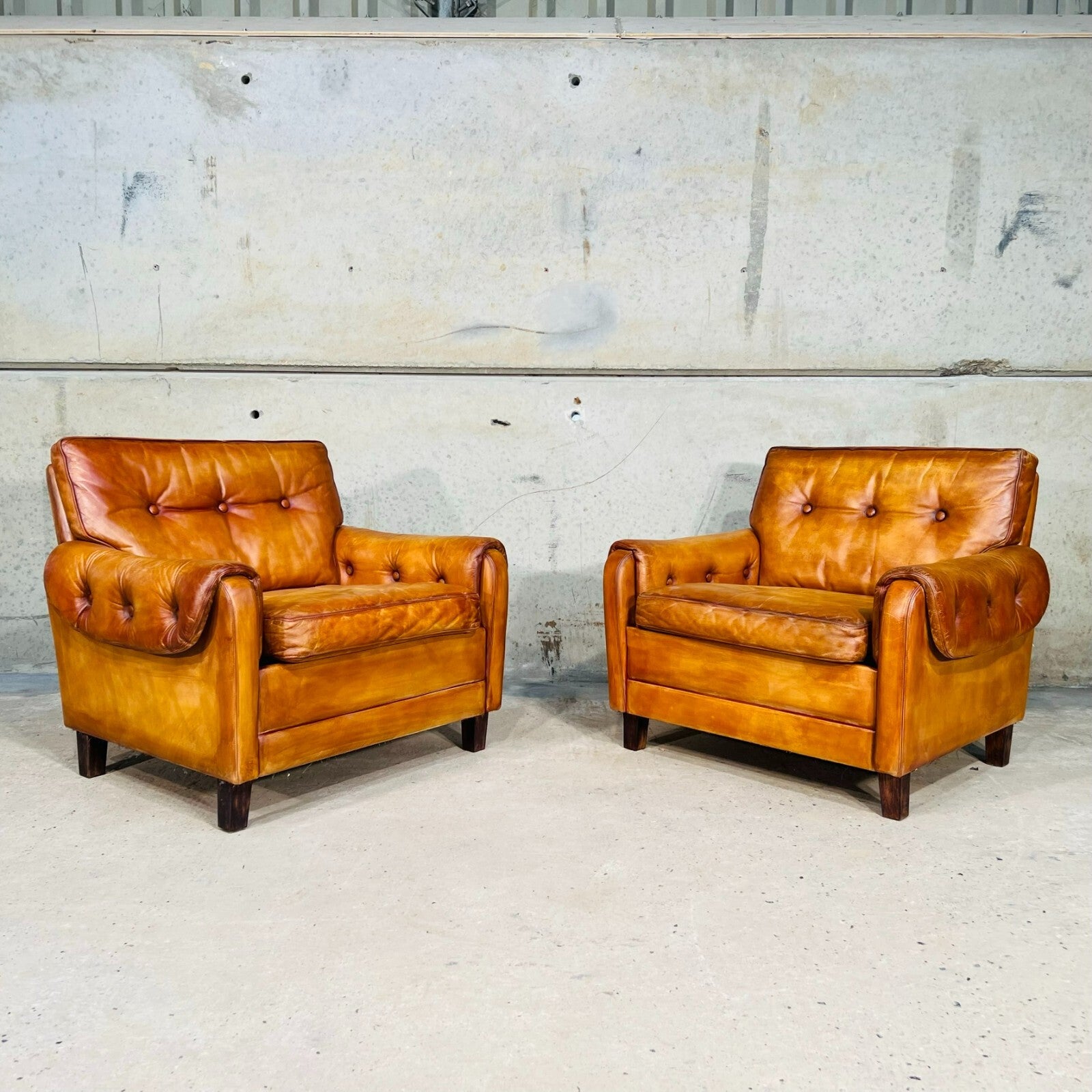 Pair of Vintage Danish 1970s Light Tan Leather Armchairs