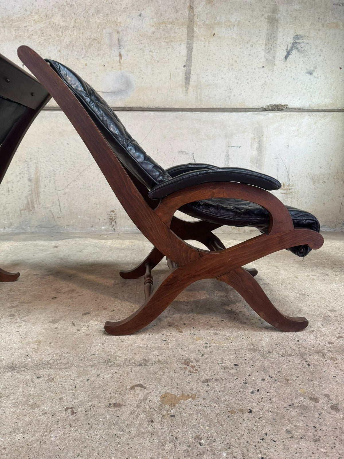 Pair of 1940s Spanish Slipper Chairs with Footstool – Pierre Lottier for Valenti