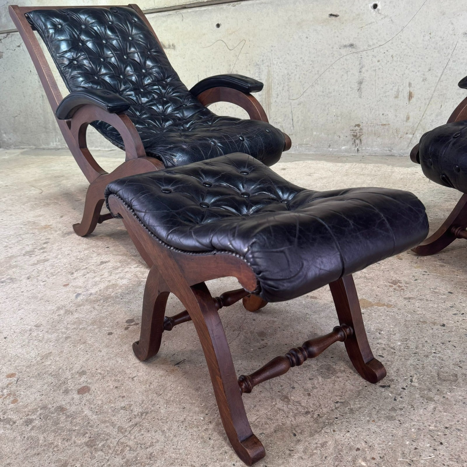 Pair of 1940s Spanish Slipper Chairs with Footstool – Pierre Lottier for Valenti