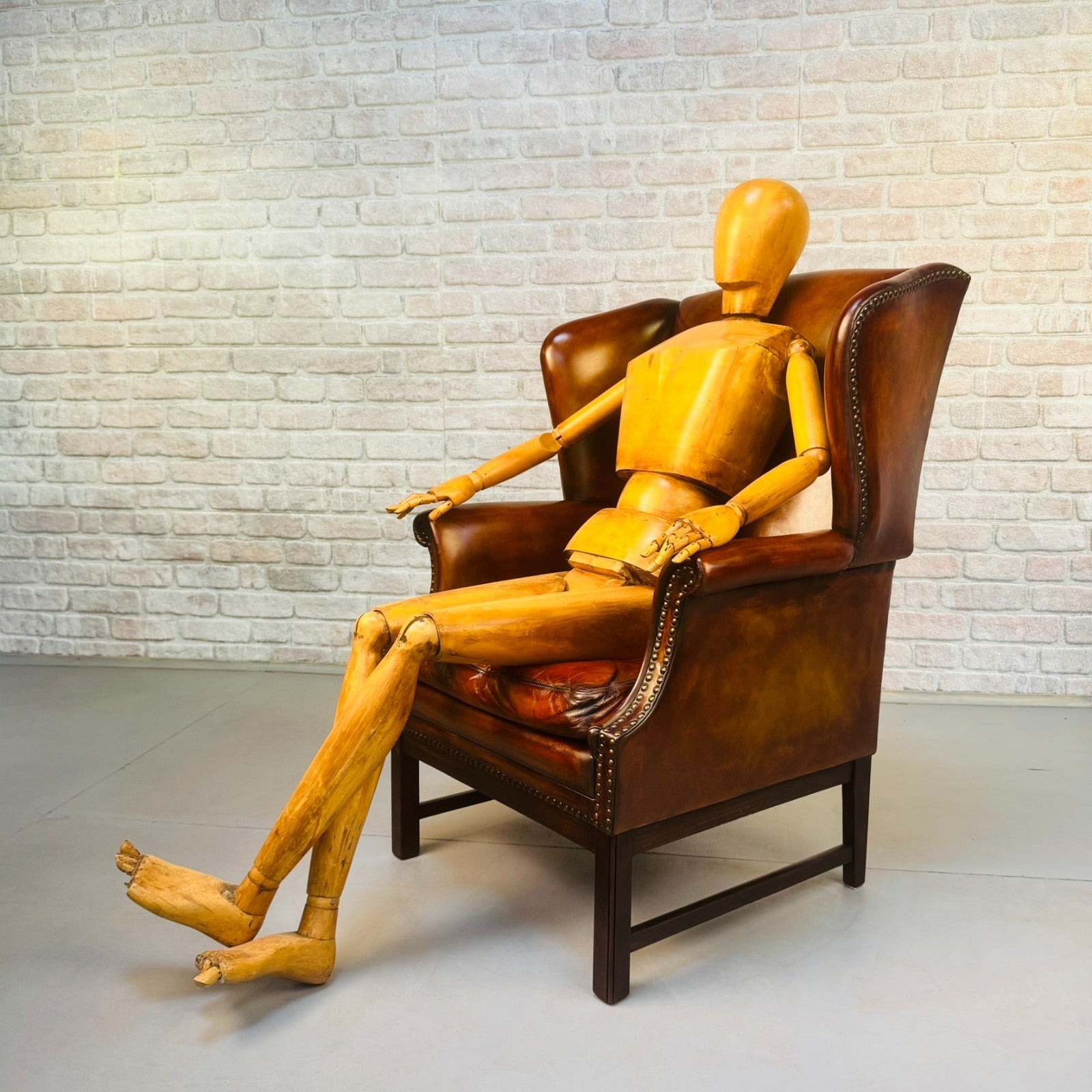 Neat Vintage Danish Leather Wingback Chair – Hand-Dyed Tan Colour