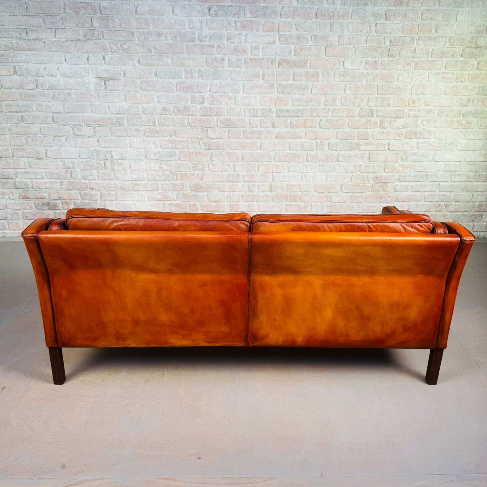 Stylish Pair of Vintage Danish Tan Leather 2.5 Seater Sofas