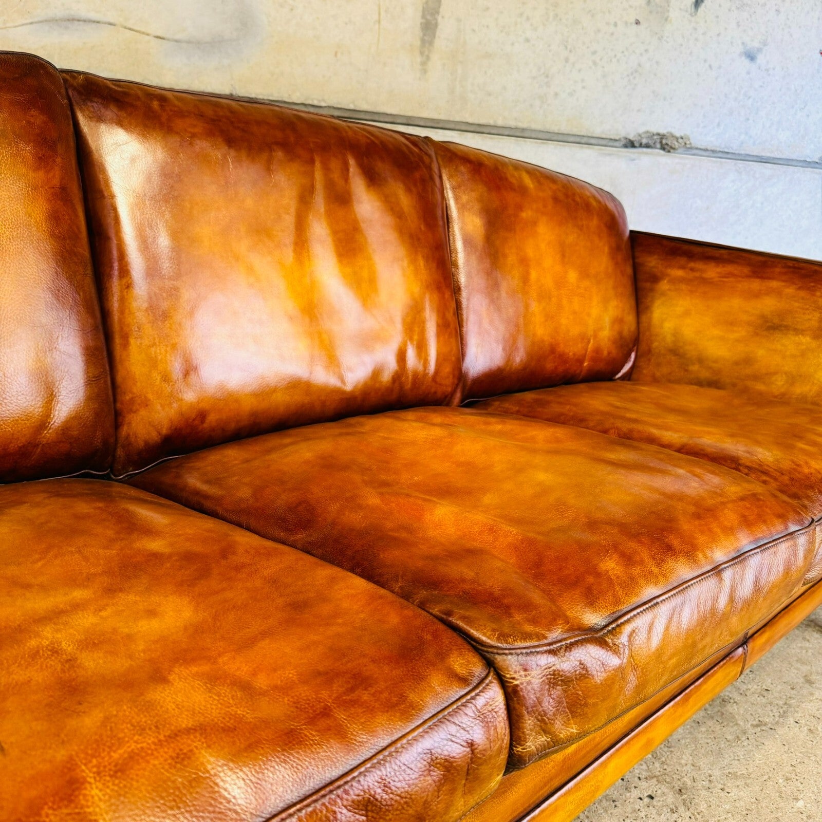 Long 1970s Danish Vintage Mogens Hansen Tan Leather Three-Seater Sofa