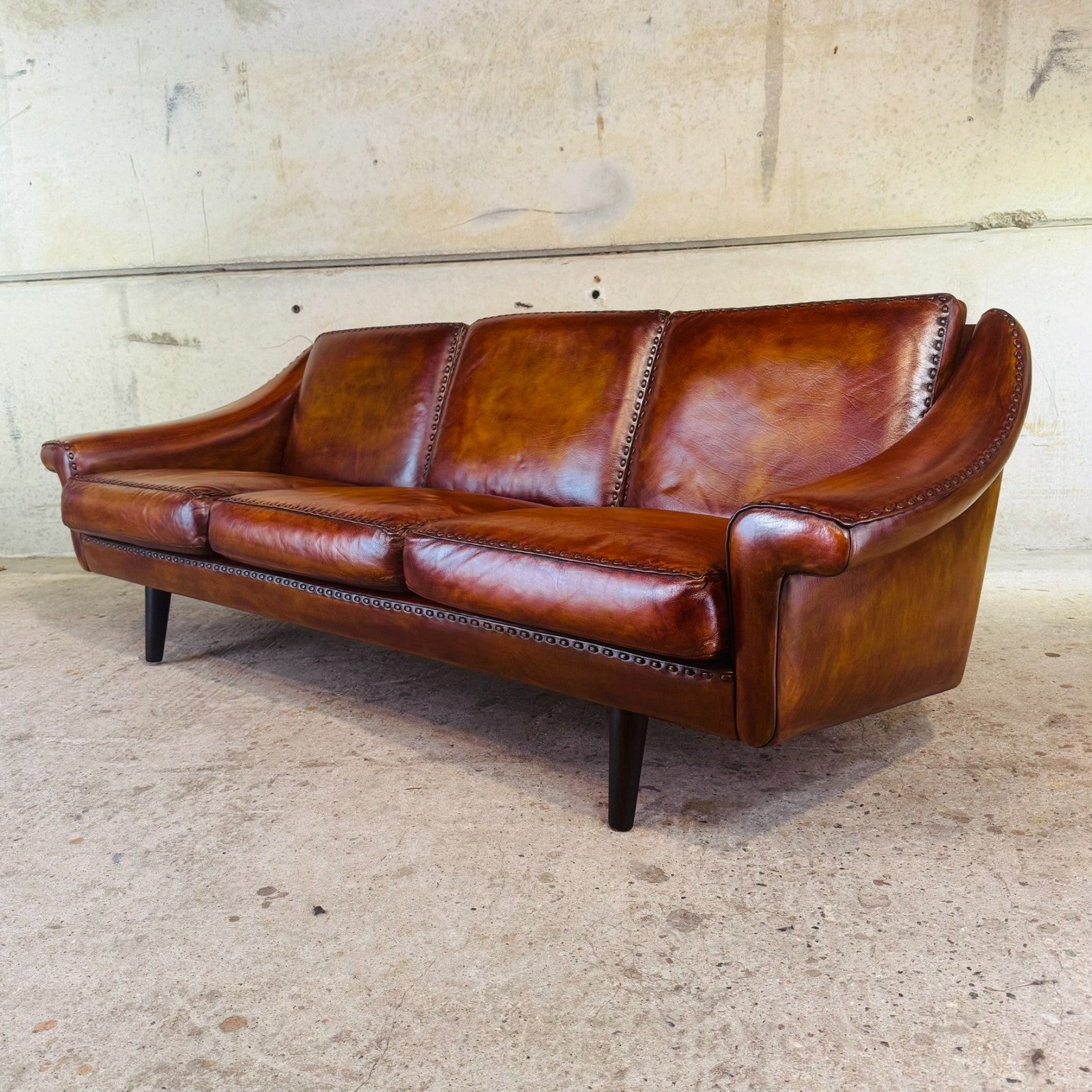 1970s "Matador" Three-Seater Light Tan Leather Sofa by Aage Christiansen