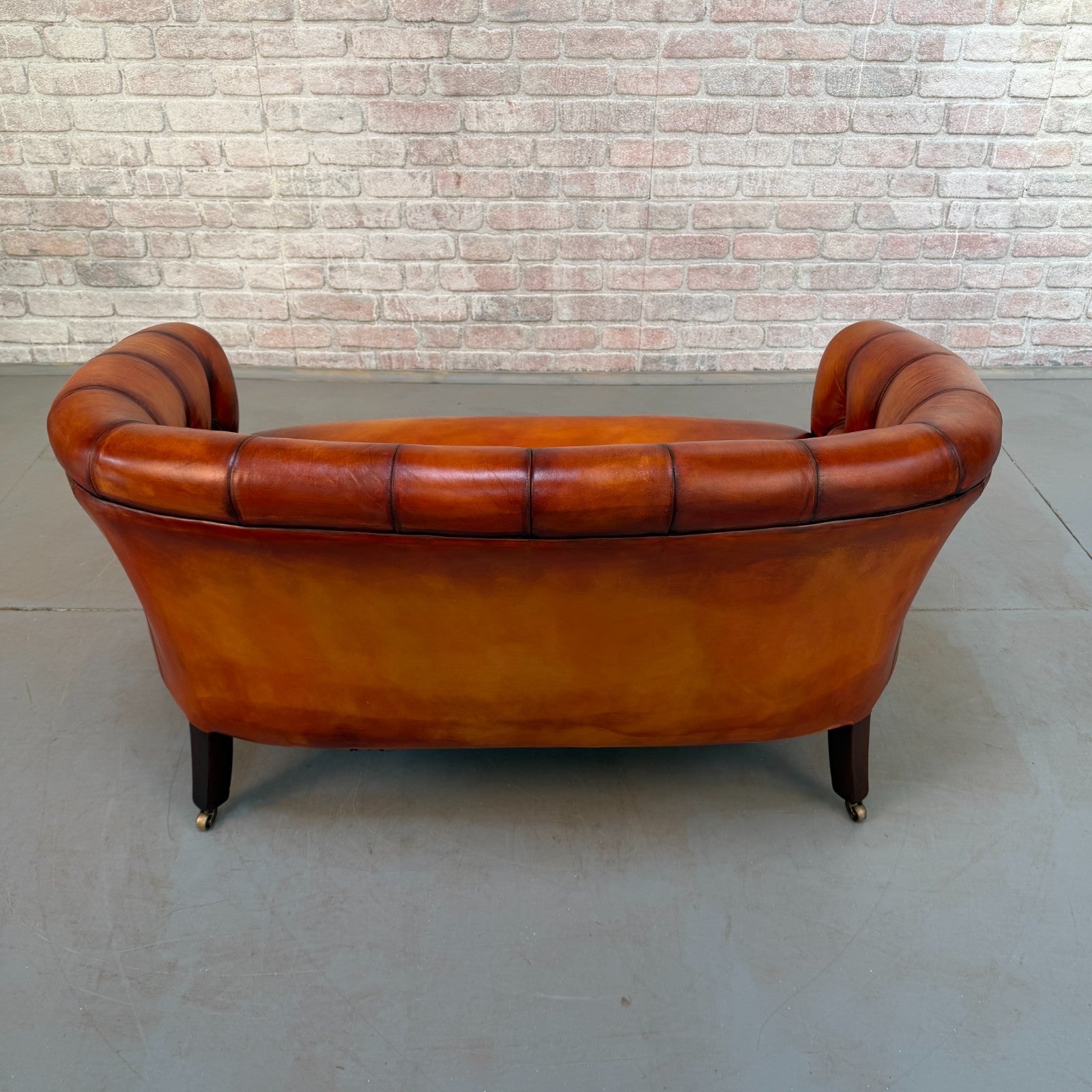 Vintage Neat Chesterfield Tan Hand-Dyed Leather Two Seater Sofa
