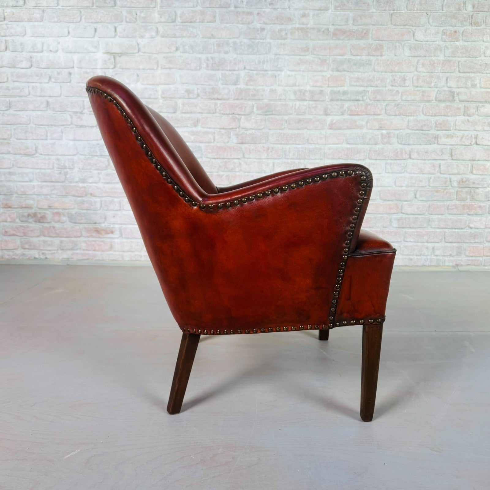 Neat Danish Vintage 1930s Leather Armchair – Hand-Dyed Chestnut Patina