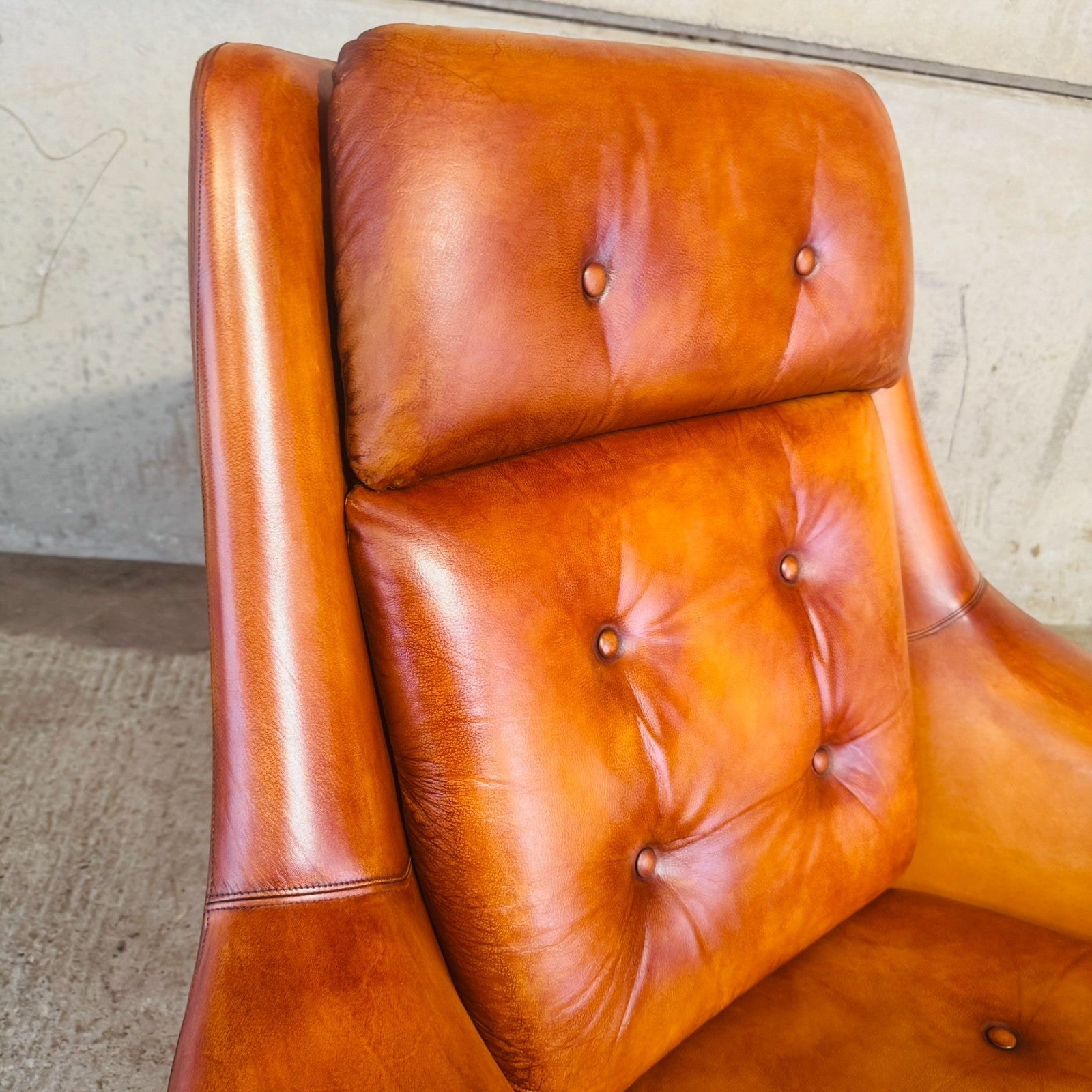 1970s Danish Egg Chair – Cognac Leather Swivel Base Generous Size