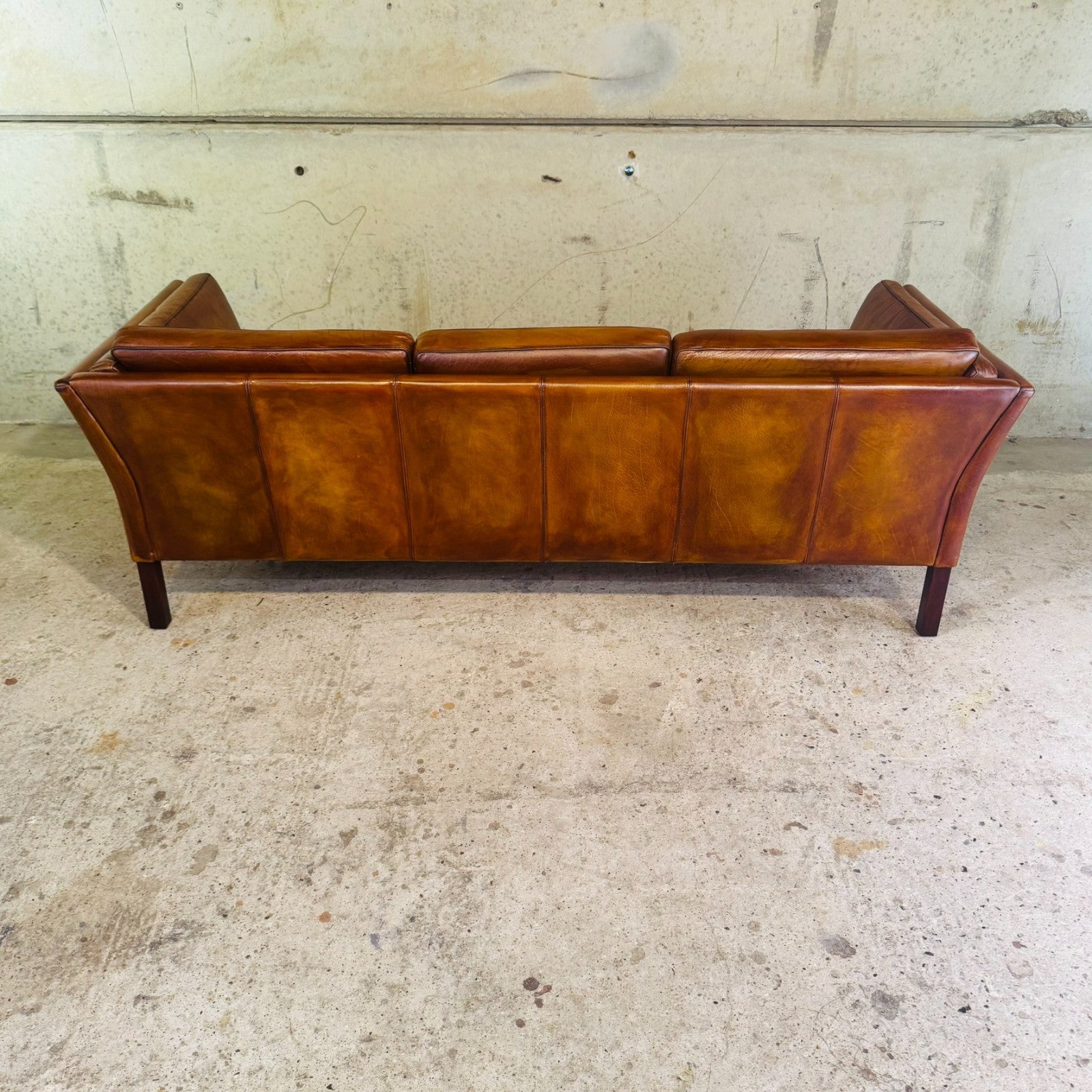 Danish Vintage Tan Leather 3 Seater Sofa — Sleek & Elegant