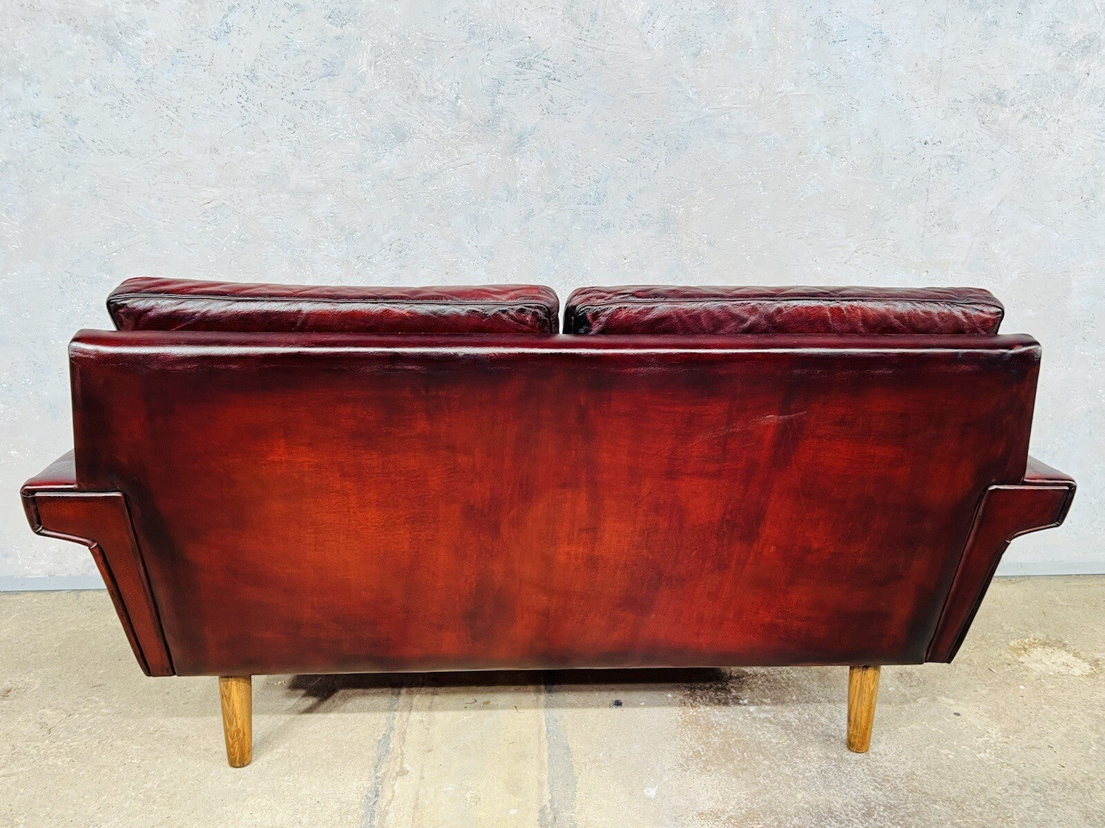 Vintage Svend Skipper Danish 1970 Deep Cherry Leather Two-Seater Leather Sofa