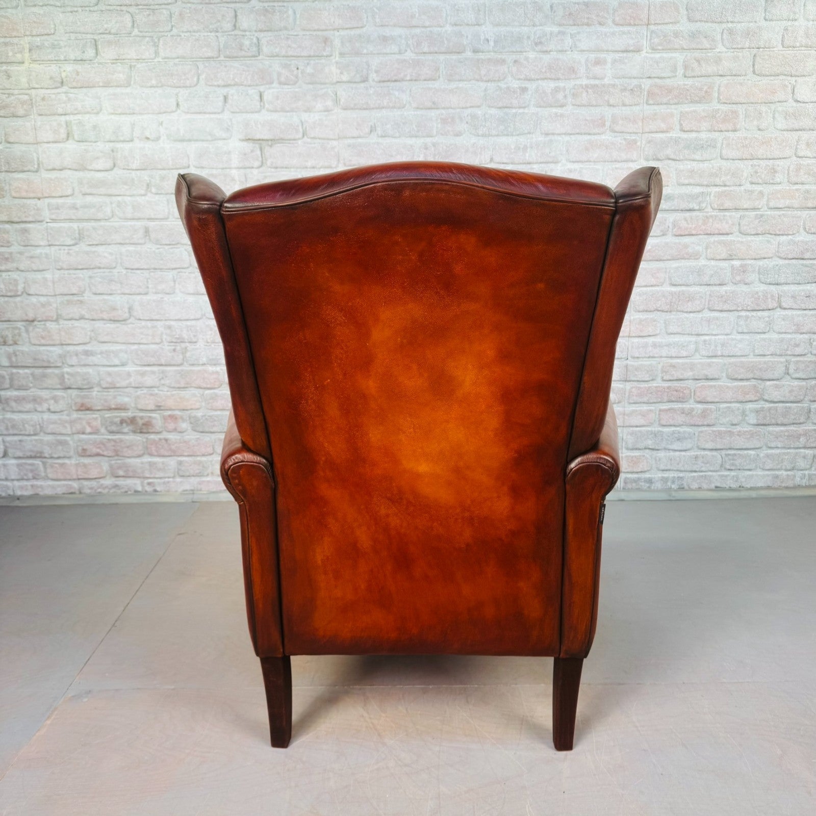 Vintage Danish Wingback Tan Leather Chair & Footstool