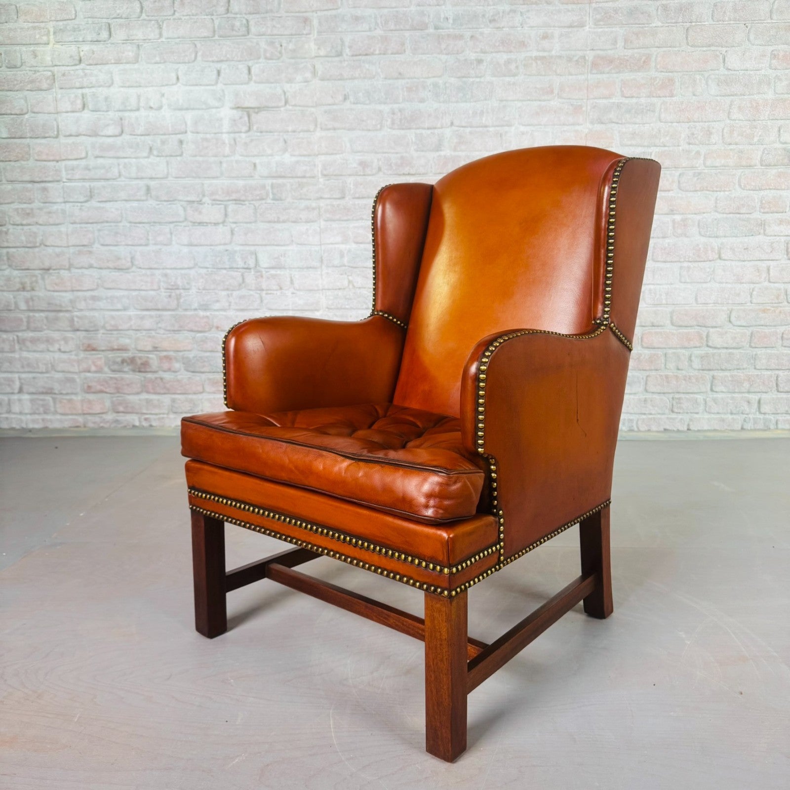 Neat Vintage Danish Leather Wingback Chair – Hand-Dyed Tan Colour