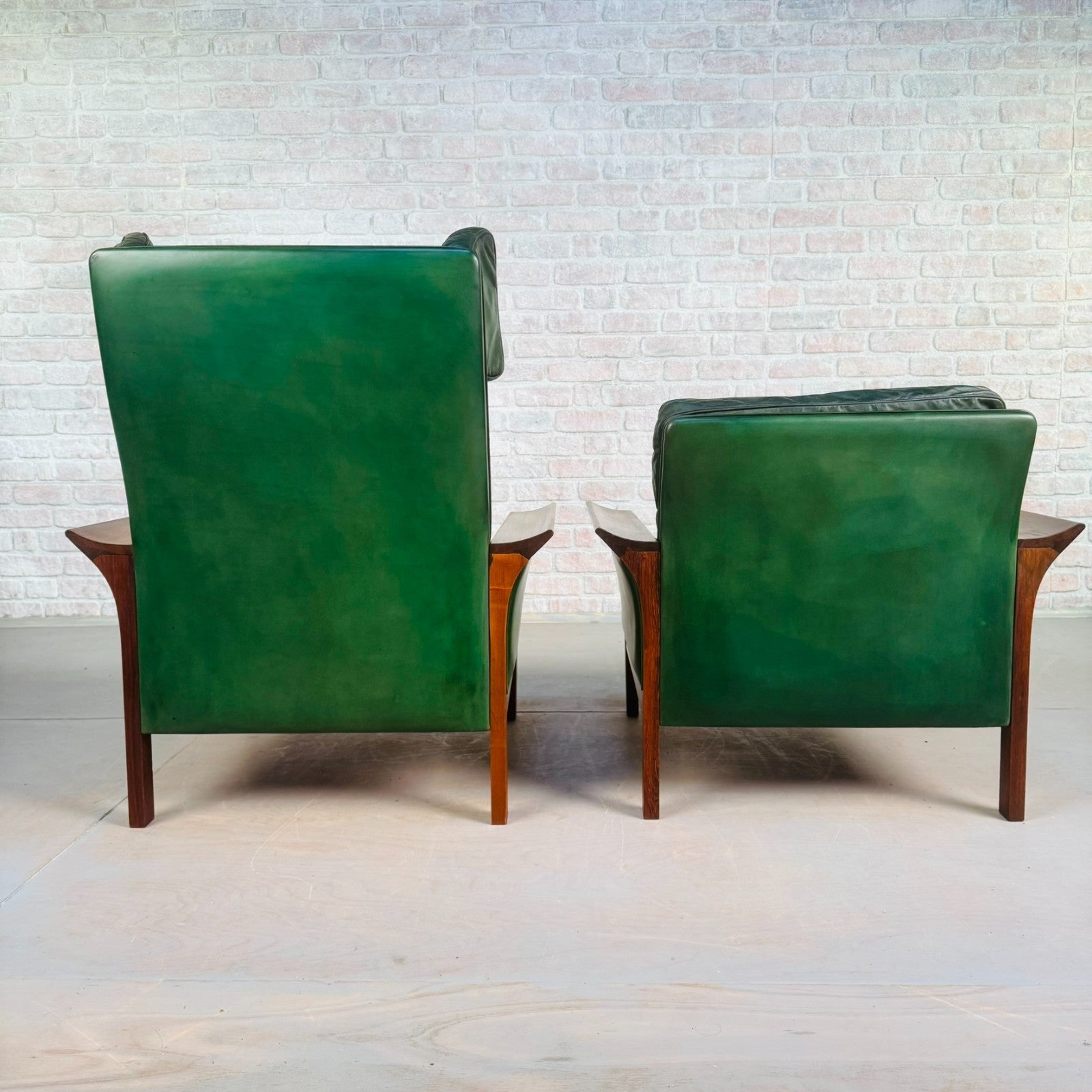 1960s Danish Green Leather Three-Seater Sofa & His & Hers Armchairs Golstrup