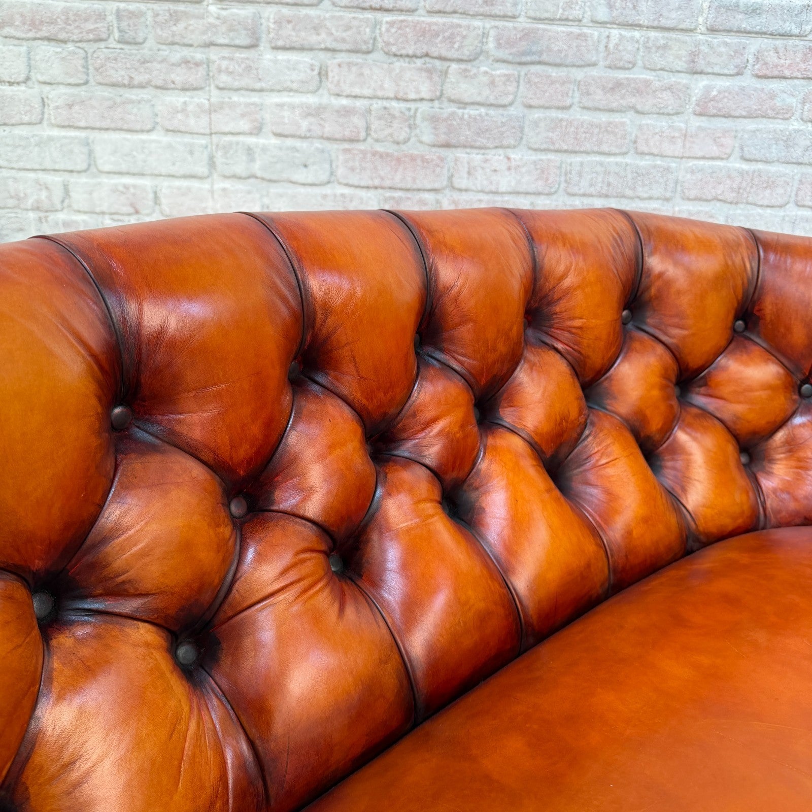 Vintage Neat Chesterfield Tan Hand-Dyed Leather Two Seater Sofa