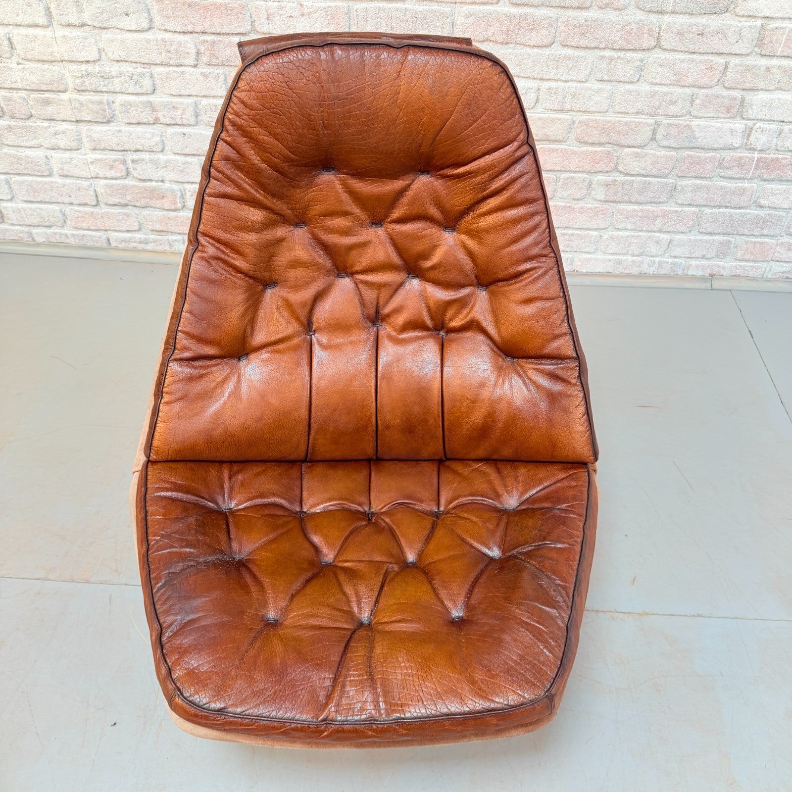 1960s Pair of Madsen & Schubell MS68 Cognac Leather Lounge Chairs & Footstools