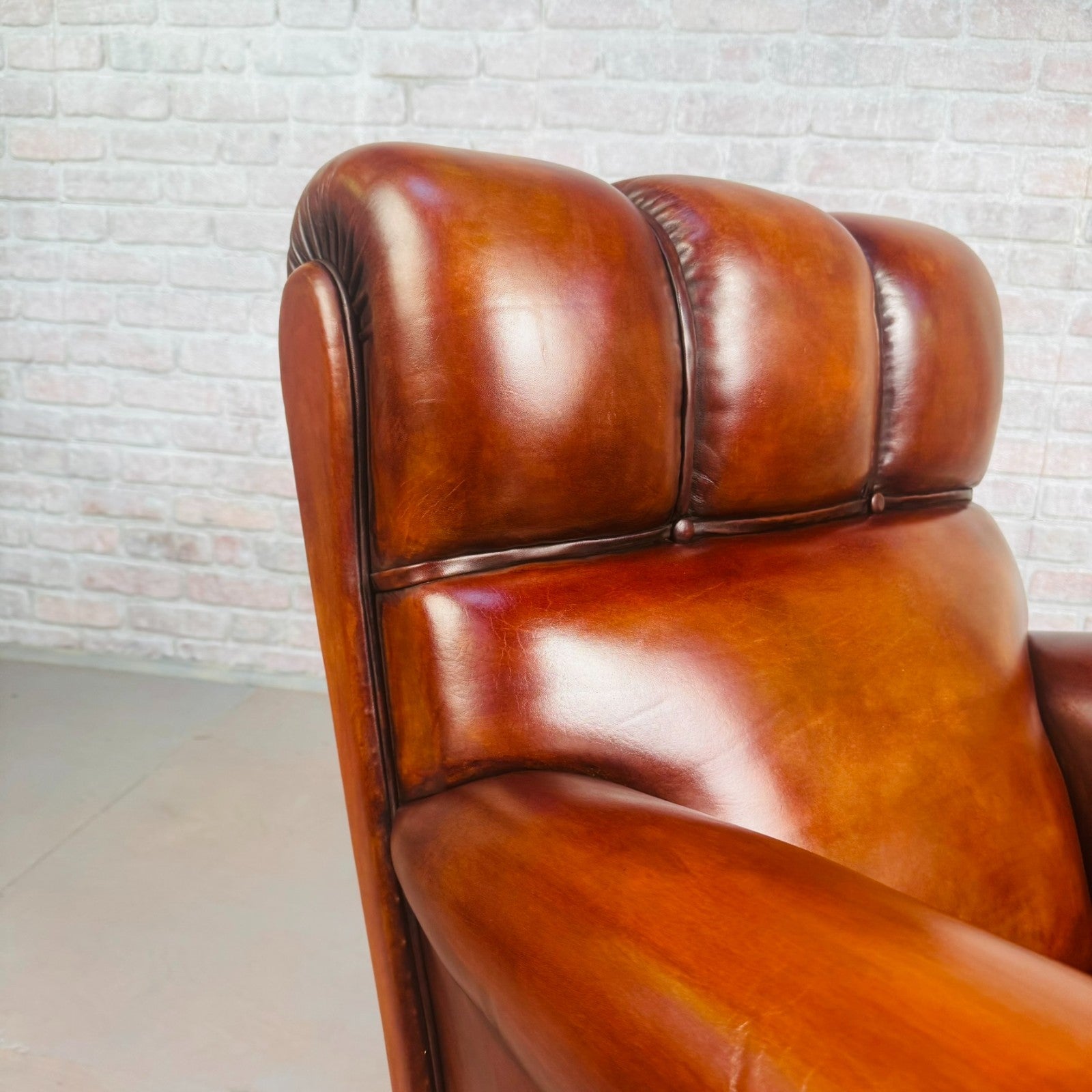 Vintage Danish High Back Tan Leather Armchair