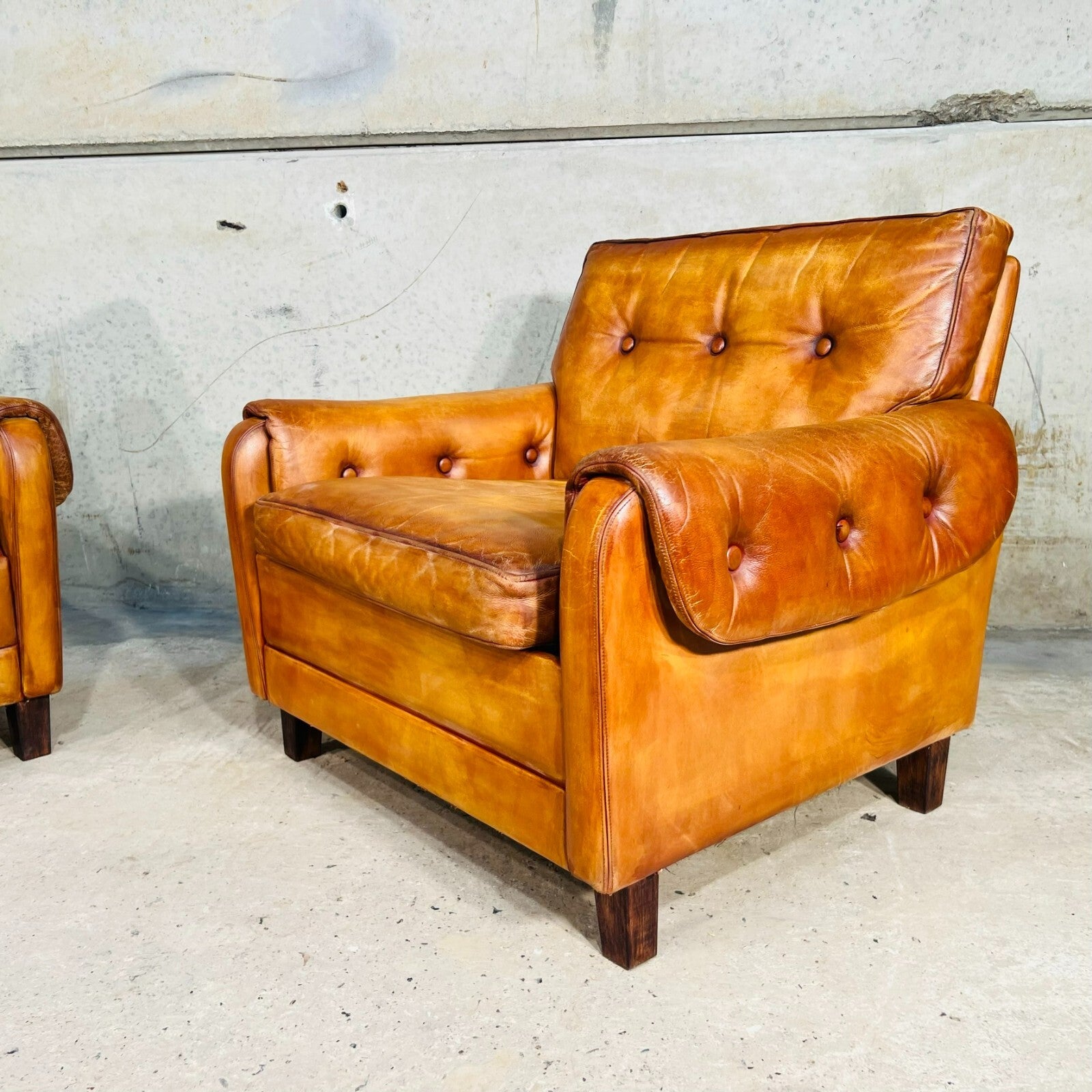 Pair of Vintage Danish 1970s Light Tan Leather Armchairs