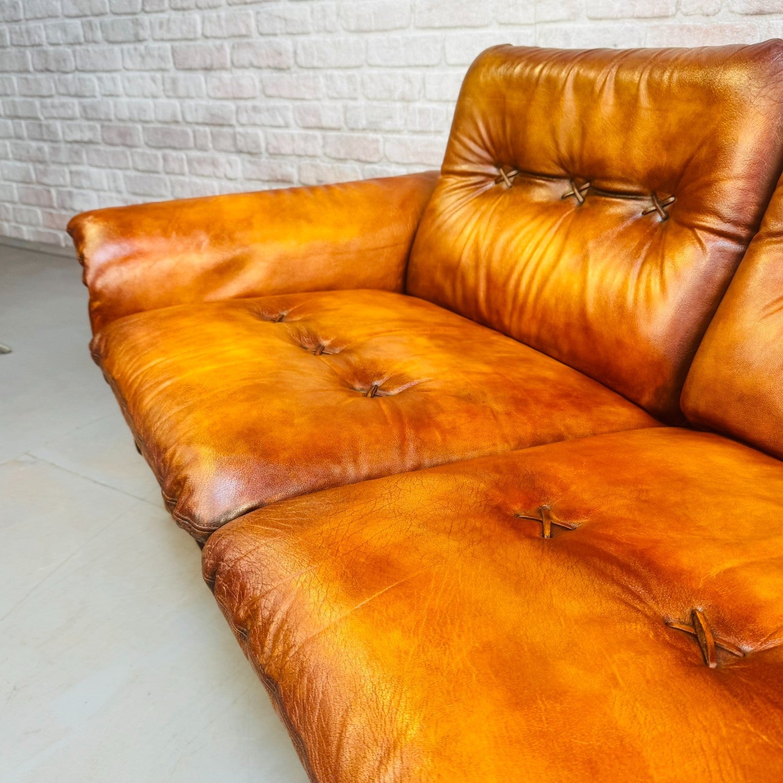 Vintage De Sede Two Seater Tan Leather Sofa