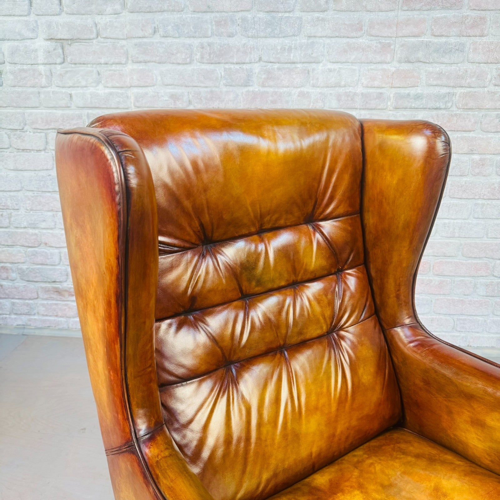 Vintage Danish High Back Light Tan Leather Armchair Mid Century Lounge Chair