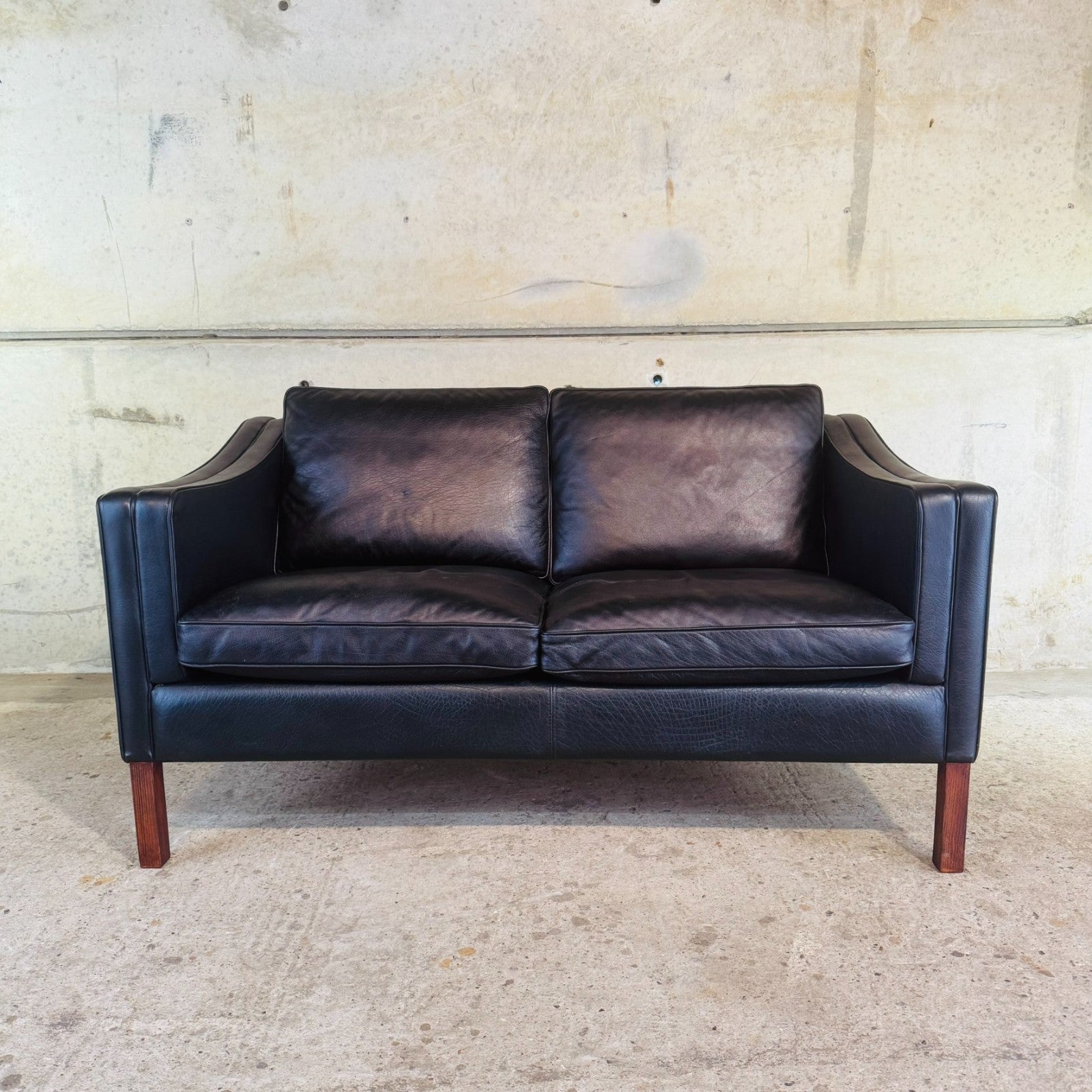 Vintage Danish Two-Seater Black Leather Sofa by Stouby – Stylish