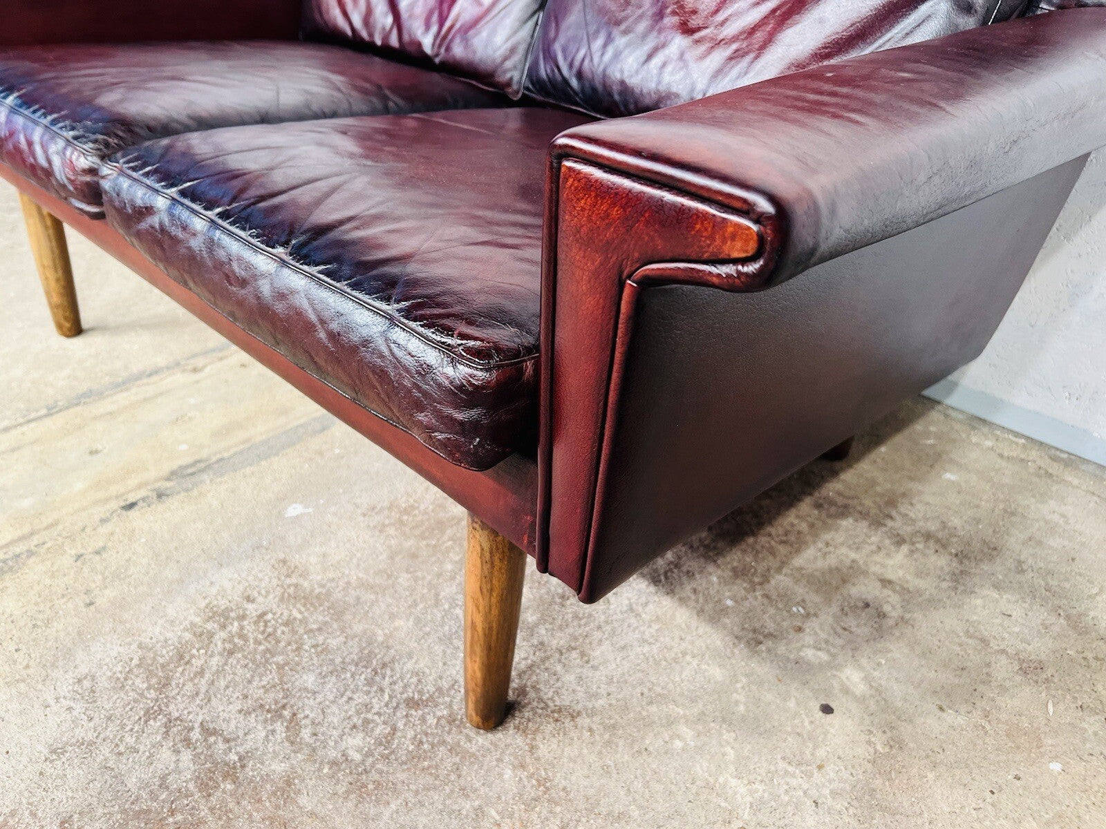 Vintage Svend Skipper Danish 1970 Deep Cherry Leather Two-Seater Leather Sofa