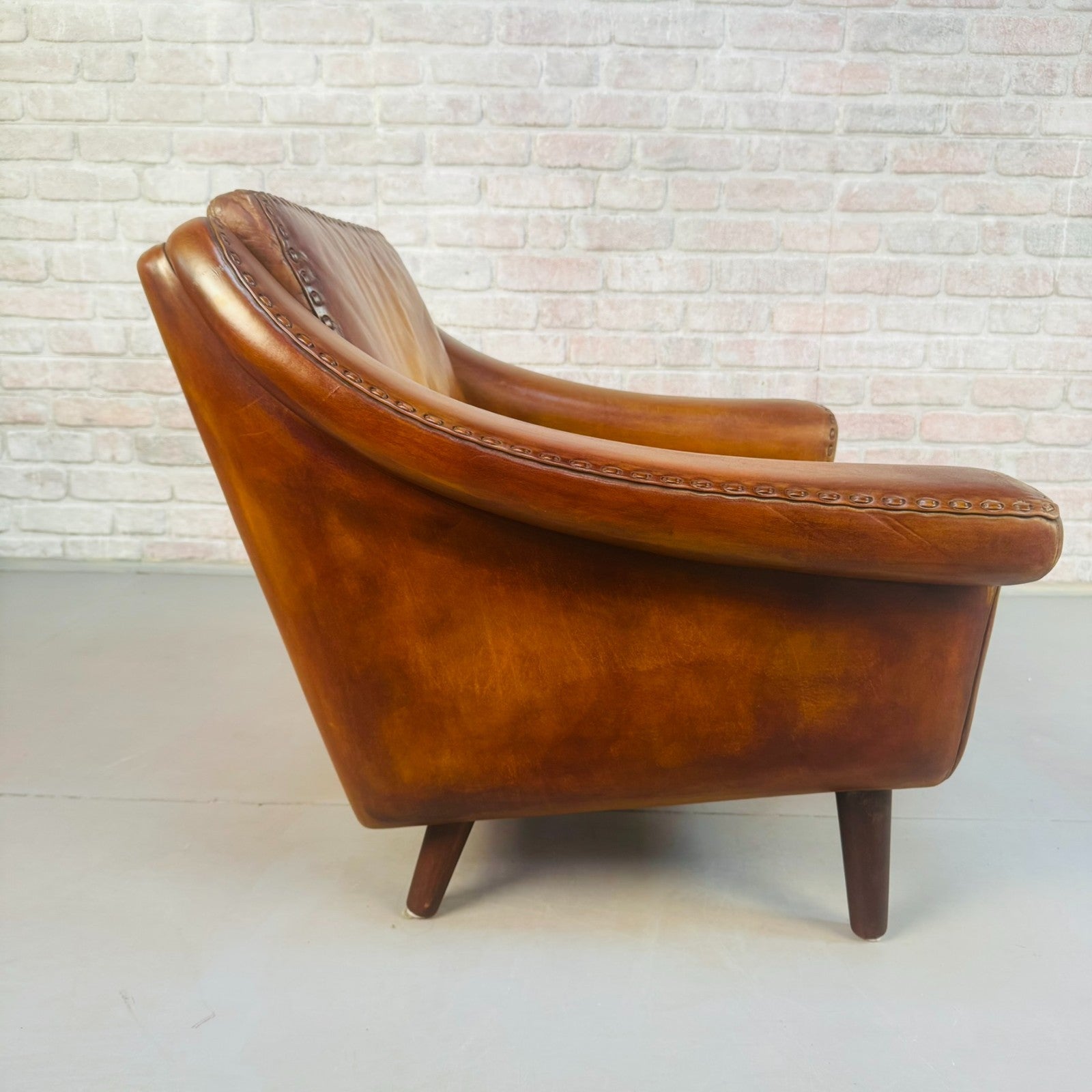 Vintage 60s Aage Christiansen "Matador" Tan Leather 2 Seater Sofa & Chair