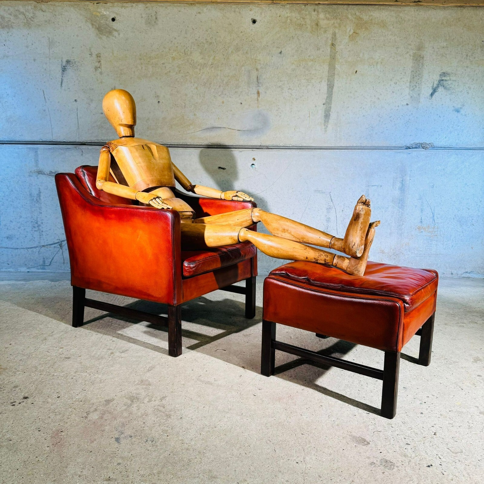 Fantastic 1970s Vintage Danish Cognac Leather Armchair & Footstool