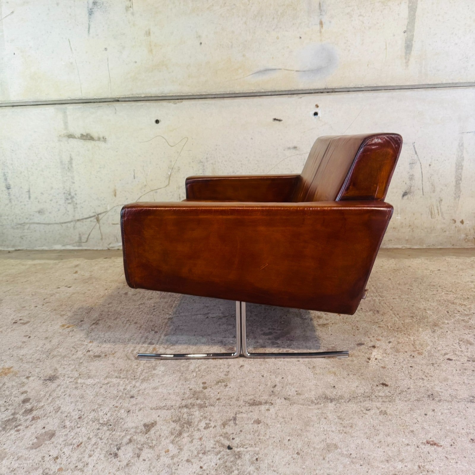 Vintage Danish Mid-Century Tan Leather Two-Seater Sofa by Danerka