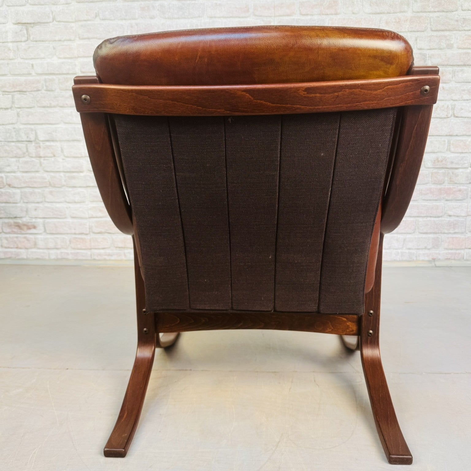 Vintage Danish Tan Leather Bentwood Armchair High Back Mid Century Chair