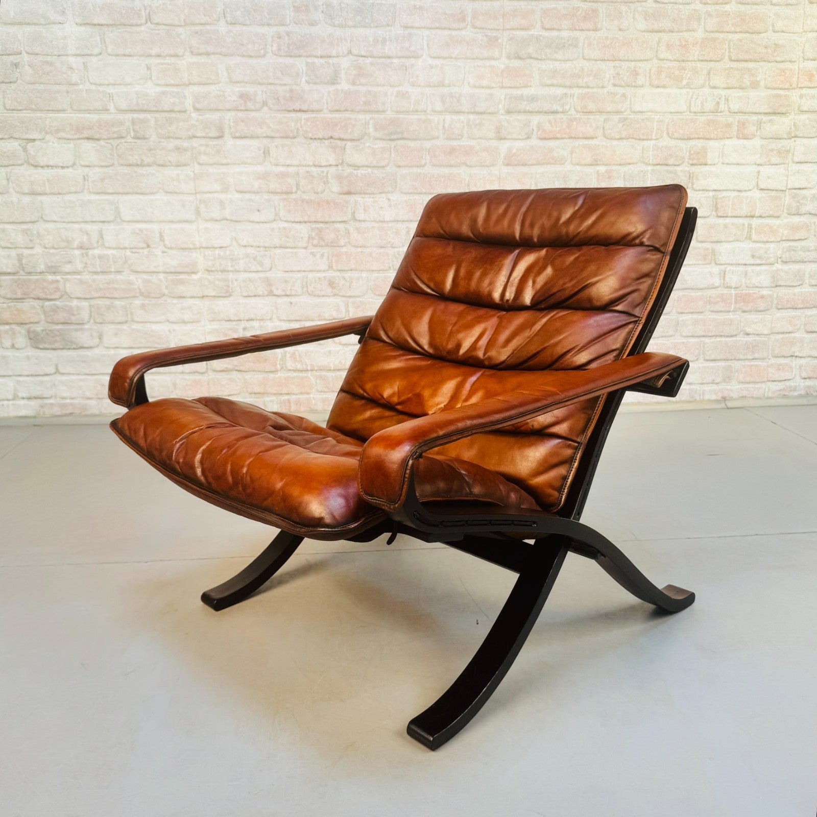 Vintage 1960s Ingmar Relling Flex for Westnofa Lounge  Tan Leather Chair Norway