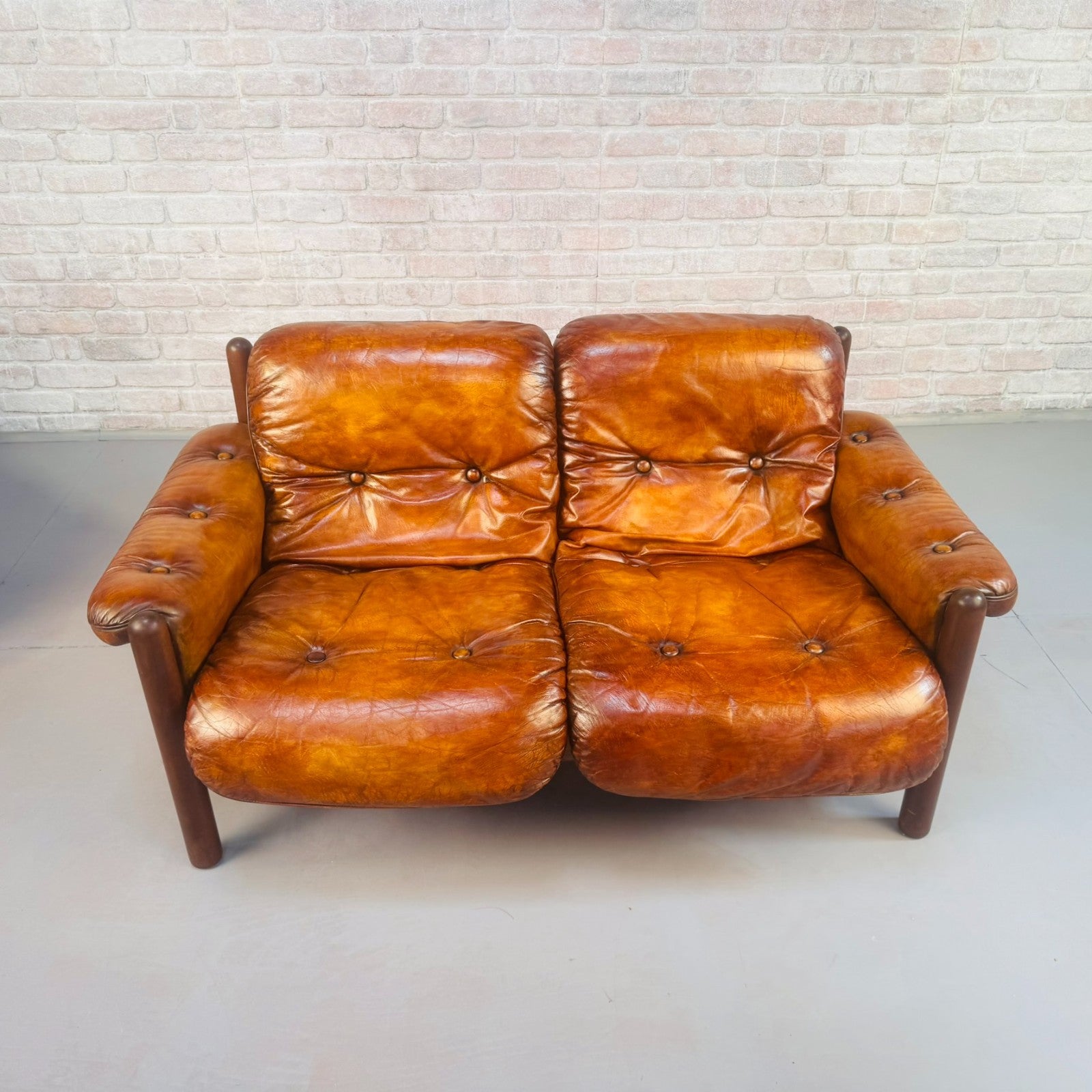 Vintage 1970s Swedish Arne Norell Two-Seater Sofa & Chair Tan Leather Set