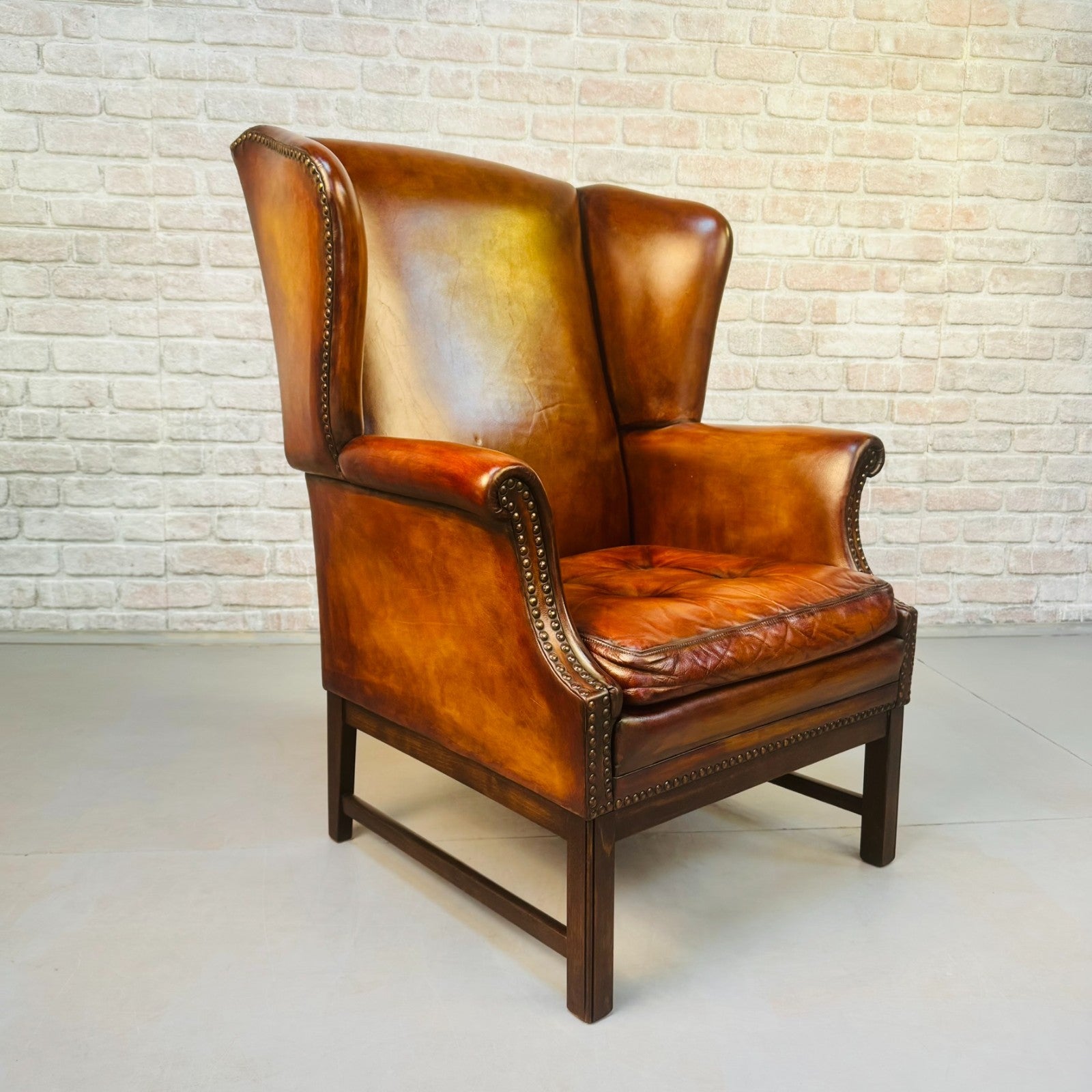Neat Vintage Danish Leather Wingback Chair – Hand-Dyed Tan Colour