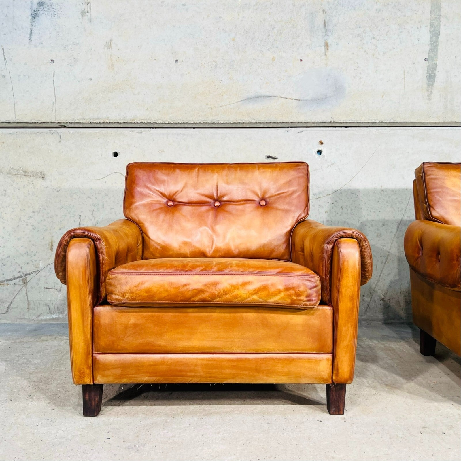 Pair of Vintage Danish 1970s Light Tan Leather Armchairs
