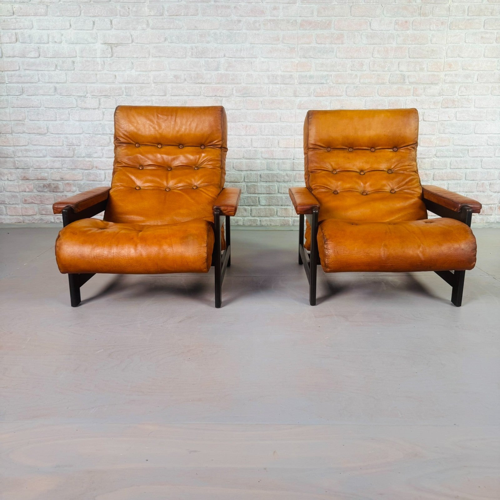 Vintage Danish Tan Leather Lounge Chairs – Solid Beech Frame