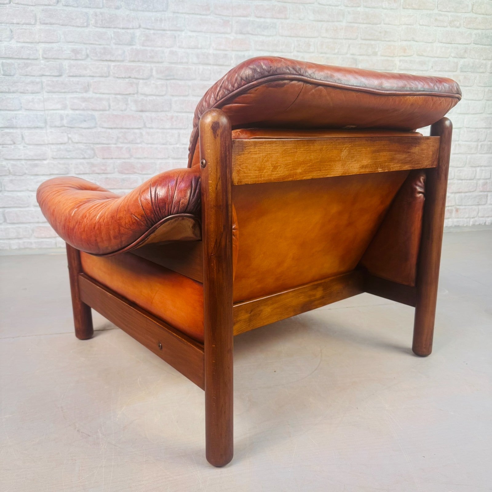 Vintage Swedish Cognac Leather Armchair Mid Century Scandinavian Lounge Chair