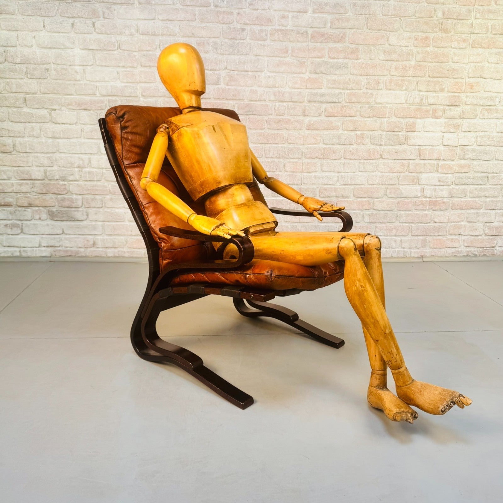 Vintage Danish Einar Hove Skyline Bentwood  Tan Buffalo Leather Armchair