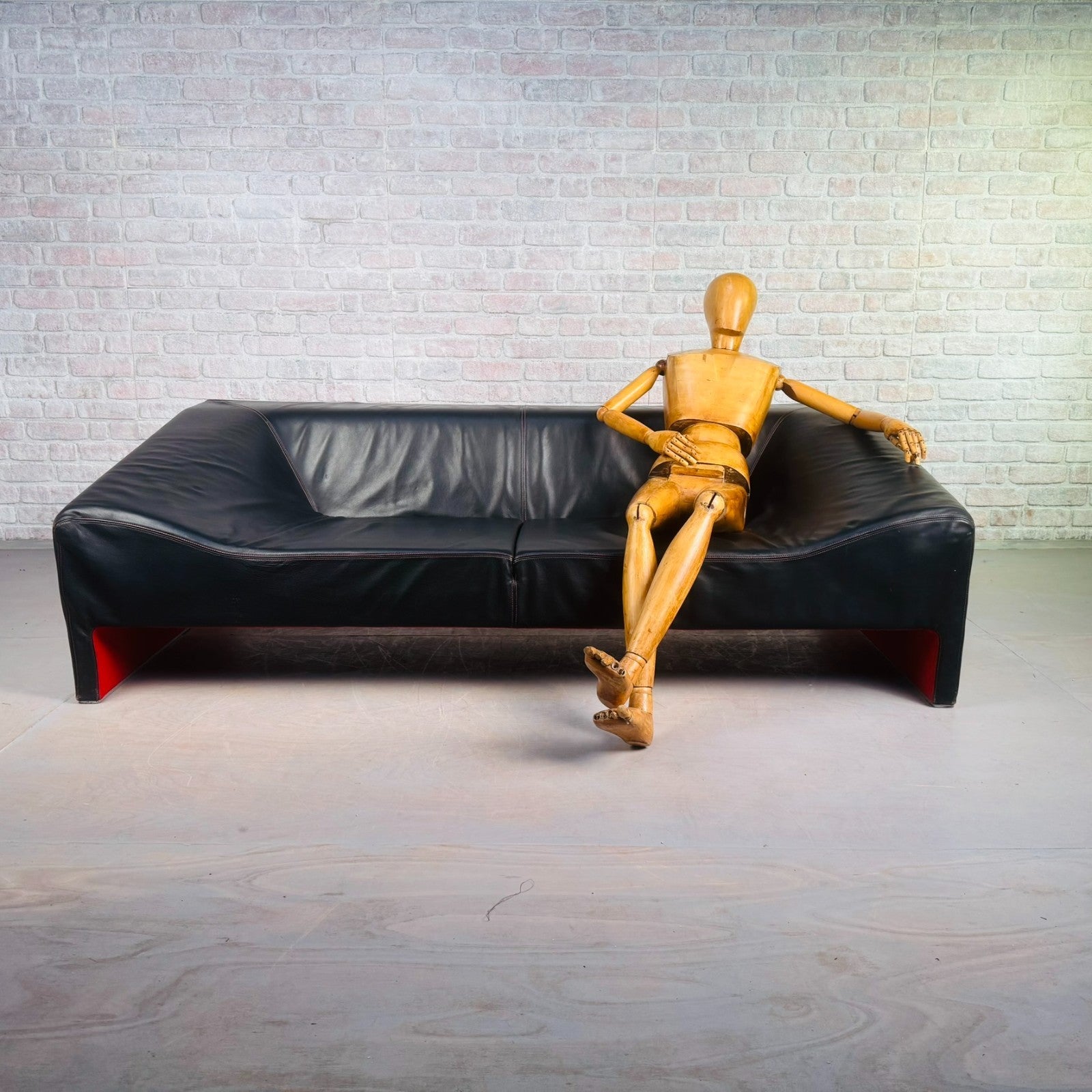 Black Leather Three-Seater Malmo Sofa Designed by Patricia Urquiola for Moroso
