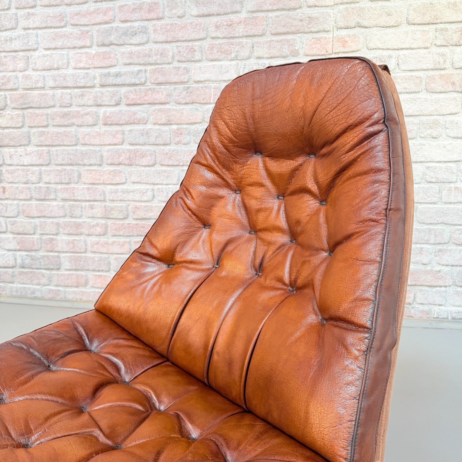 1960s Pair of Madsen & Schubell MS68 Cognac Leather Lounge Chairs & Footstools