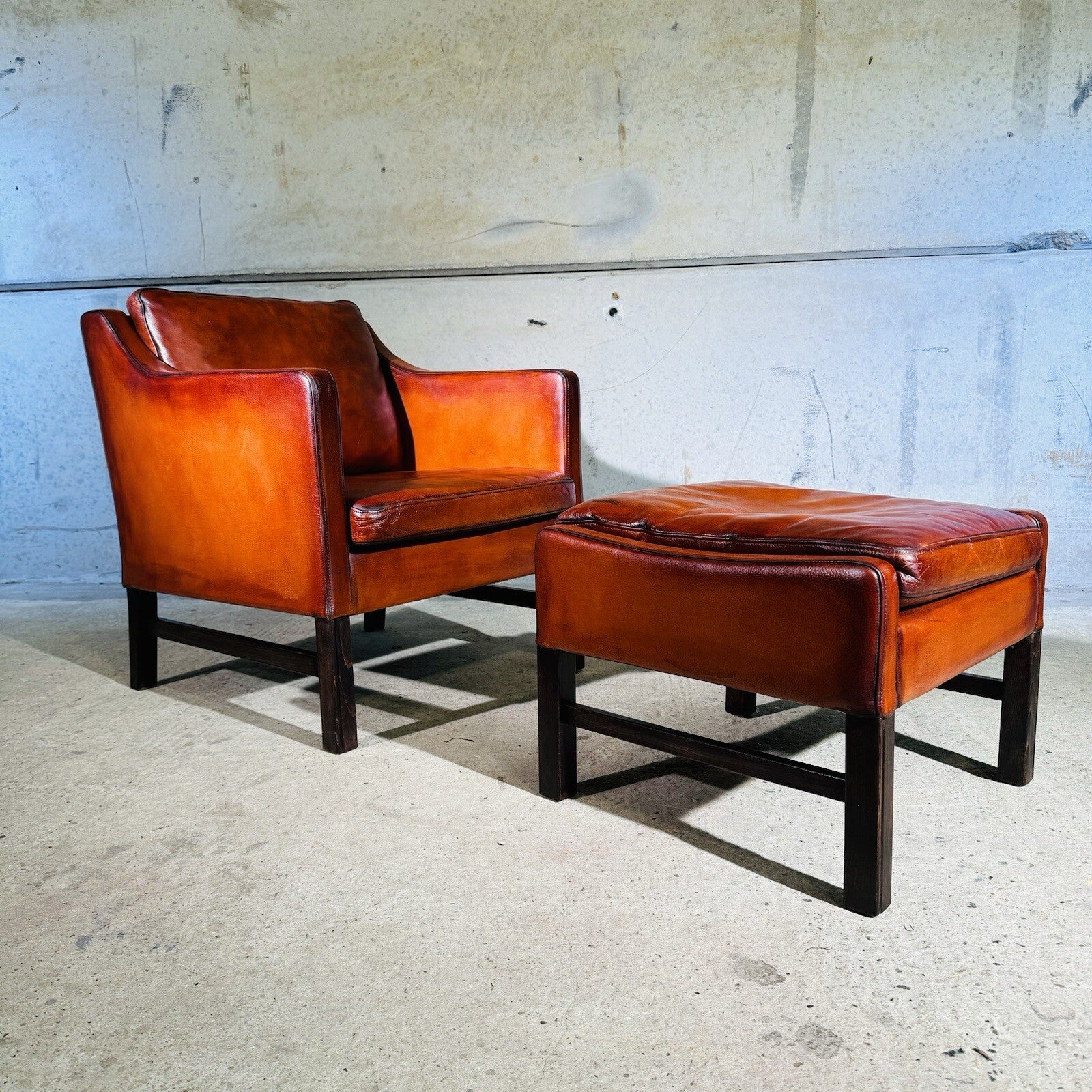 Fantastic 1970s Vintage Danish Cognac Leather Armchair & Footstool