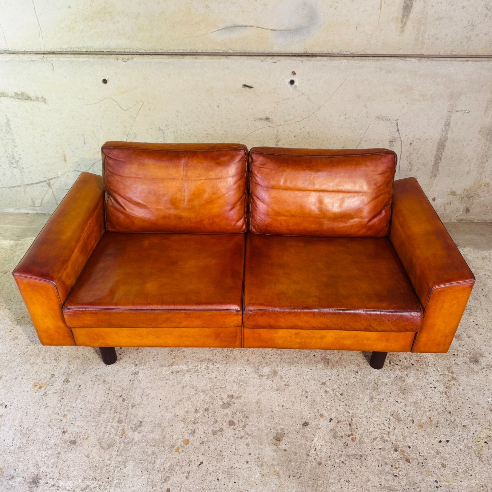 Vintage Pair of Mogens Hansen Tan Leather Two-Seater Sofas
