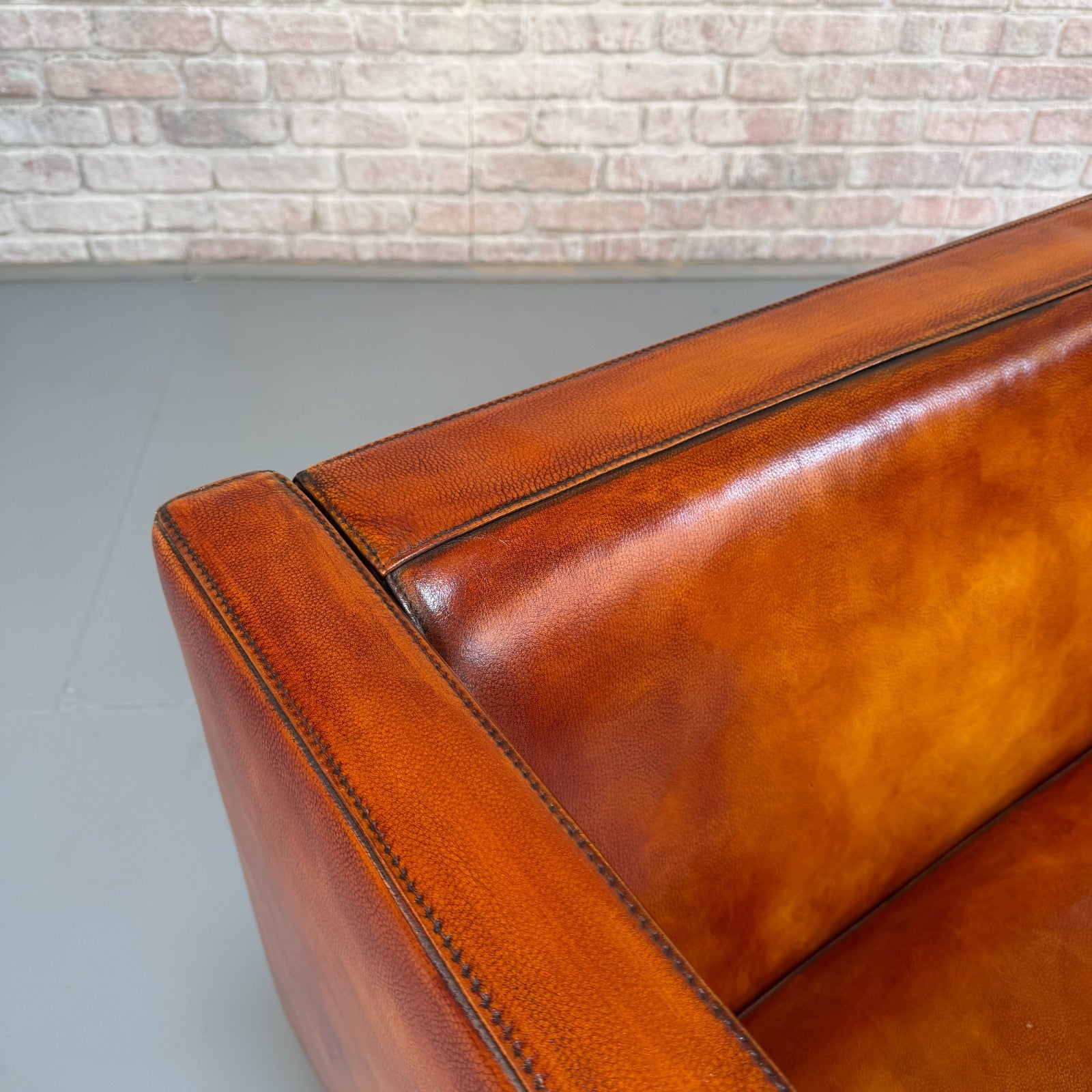 Long Vintage Danish Mogens Hansen Two Seater Light Tan Leather Sofa