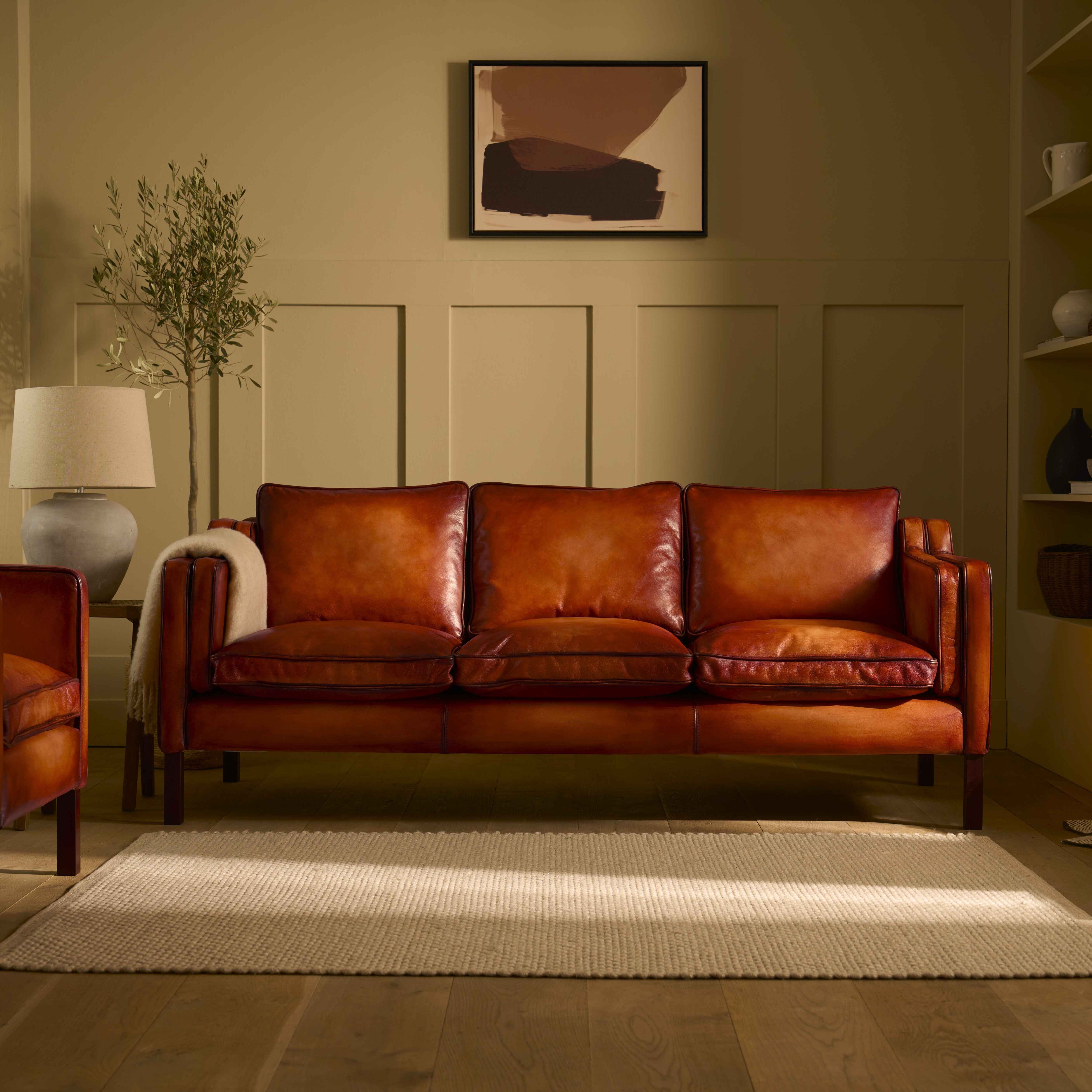 luxury-hand-dyed-mid-century-cognac-tan-leather-three-seater-sofa-cottage-front