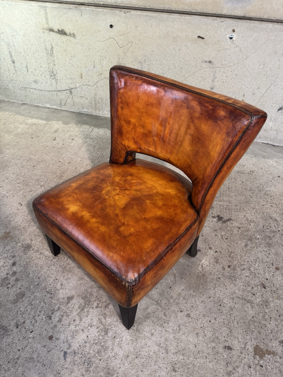 Pair of Vintage Andrew Martin Oversized Leather Chairs Hand-Dyed Light Tan